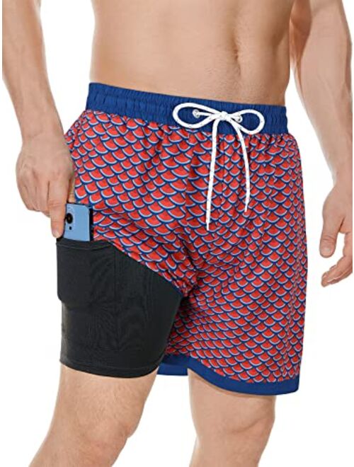 Century Star Mens Swim Trunks with Compression Liner Quick Dry Bathing Suits with Pockets Swim Shorts