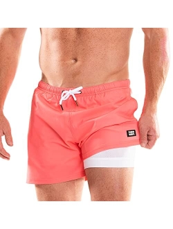 Third Wave Swim Trunks with Compression Liner - Men's Premium 5 Inch Inseam Quick Dry Swim Shorts for Beach and Swimming