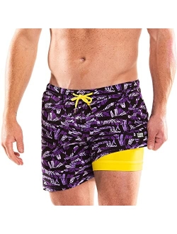 Third Wave Swim Trunks with Compression Liner - Men's Premium 5 Inch Inseam Quick Dry Swim Shorts for Beach and Swimming