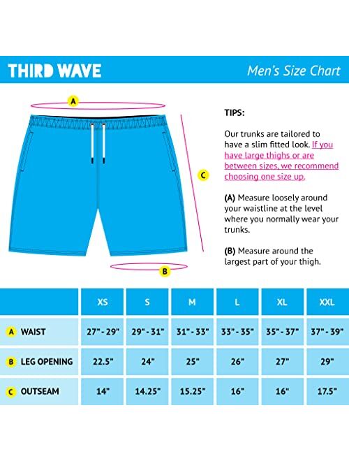 Third Wave Swim Trunks with Compression Liner - Men's Premium 5 Inch Inseam Quick Dry Swim Shorts for Beach and Swimming