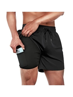 BRISIRA Swim Trunks Men Swim Shorts Quick Dry 5 inch Inseam Beach Shorts with Compression Liner and Zipper Pocket