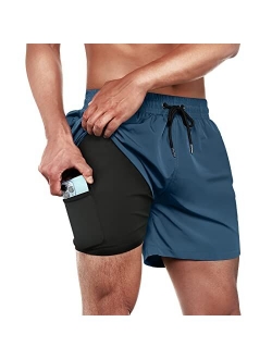 BRISIRA Swim Trunks Men Swim Shorts Quick Dry 5 inch Inseam Beach Shorts with Compression Liner and Zipper Pocket