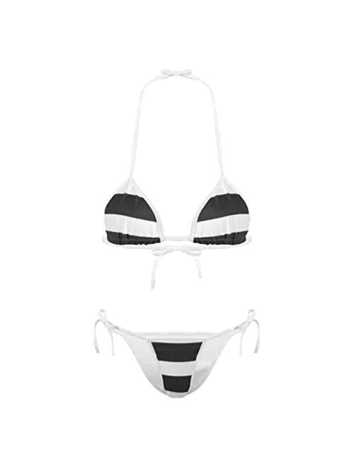 Runhomal Womens Mesh See Through Mini Micro Bikini Lingerie Halter Neck Bras Tops and Thongs Briefs