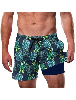 Cozople Men's Swim Trunks 5.5''Compression Liner Swim Shorts Quick Dry Boxer Brief Lined Swimwear Bathing Suits