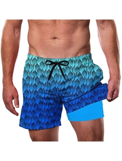 Cozople Men's Swim Trunks 5.5''Compression Liner Swim Shorts Quick Dry Boxer Brief Lined Swimwear Bathing Suits