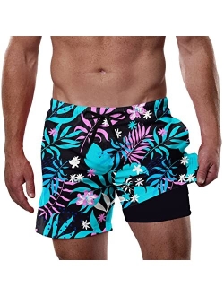 Cozople Men's Swim Trunks 5.5''Compression Liner Swim Shorts Quick Dry Boxer Brief Lined Swimwear Bathing Suits