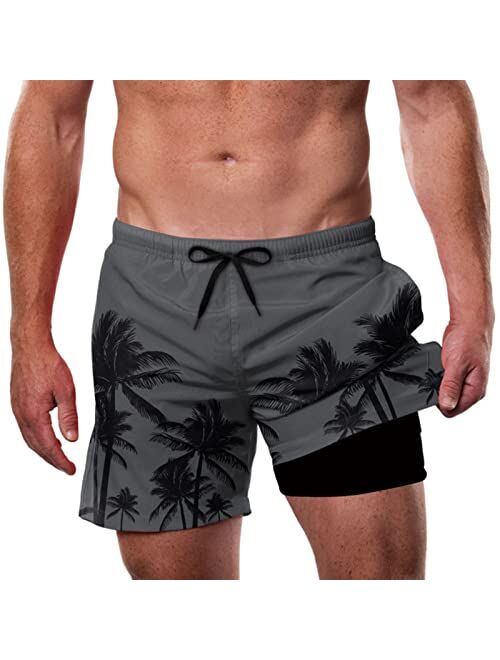 Cozople Men's Swim Trunks 5.5''Compression Liner Swim Shorts Quick Dry Boxer Brief Lined Swimwear Bathing Suits