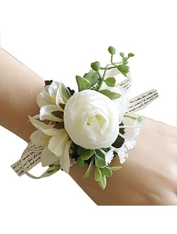 XAN Rose Wrist Corsage Wristlet Band Bracelet Boutonniere ,for Wedding Flowers Accessories Prom, for Wedding Bridal Prom Party Accessories (Pink Wrist Flower)