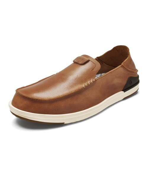 OLUKAI Kakaha Men's Slip-On Shoes, Full-Grain Leather Sneakers, Gel Insert for Comfort & Support, Comfort Fit & Wet Grip Rubber