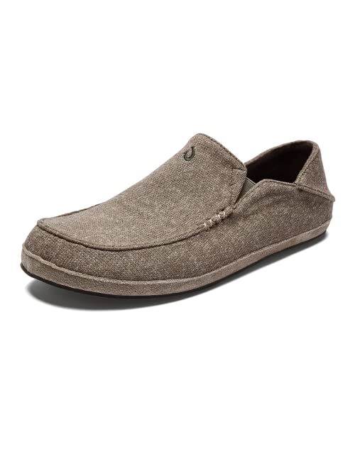 OluKai Moloa Hulu Men's Wool-Blend Slippers, Soft & Heathered Knit Slip On Shoes, Suede Leather Foxing, Drop-In Heel Design