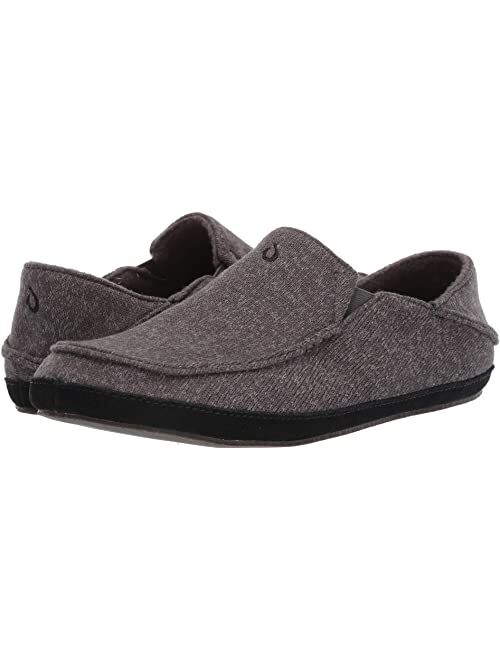 OluKai Moloa Hulu Men's Wool-Blend Slippers, Soft & Heathered Knit Slip On Shoes, Suede Leather Foxing, Drop-In Heel Design