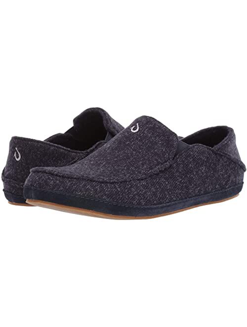 OluKai Moloa Hulu Men's Wool-Blend Slippers, Soft & Heathered Knit Slip On Shoes, Suede Leather Foxing, Drop-In Heel Design