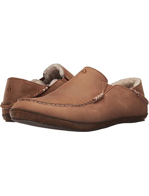 OluKai Moloa Slipper Men's Slippers, Premium Nubuck Leather Slip On Shoes, Shearling Lining & Gel Insert, Drop-In Heel Design