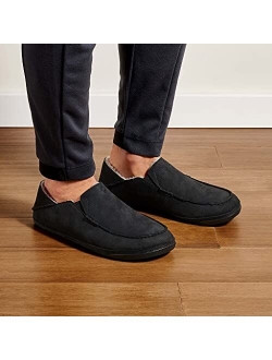 Kipuka Hulu Men's Leather Slippers, Premium Nubuck Leather Slip On Shoes, Shearling Lining & Gel Insert, Drop-In Heel Design