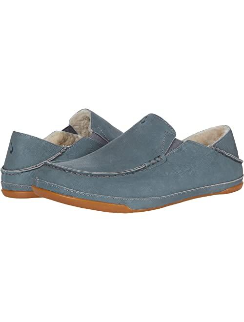 OluKai Kipuka Hulu Men's Leather Slippers, Premium Nubuck Leather Slip On Shoes, Shearling Lining & Gel Insert, Drop-In Heel Design