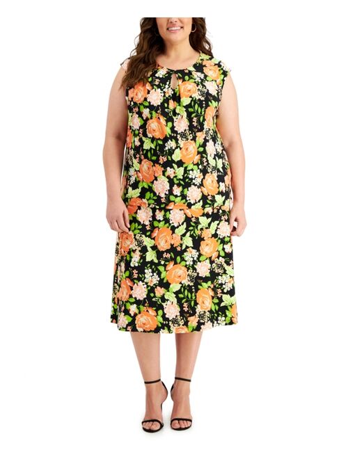 Kasper Plus Size Floral-Print Keyhole Top