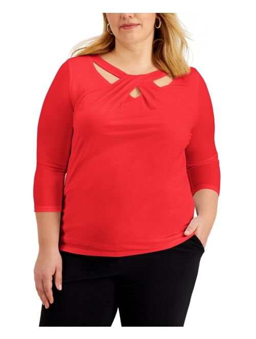 Kasper Plus Size Twist-Neck Top