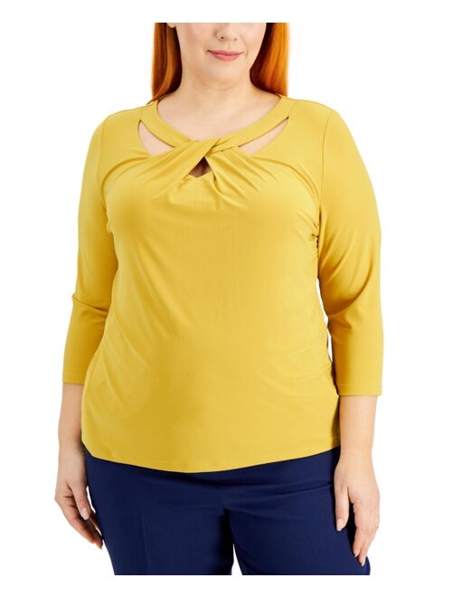 Kasper Plus Size Twist-Neck Top