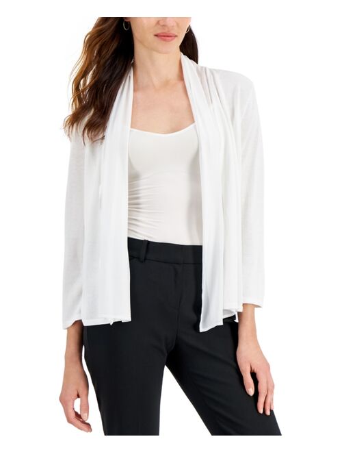 Kasper Chiffon-Trim Open-Front Cardigan