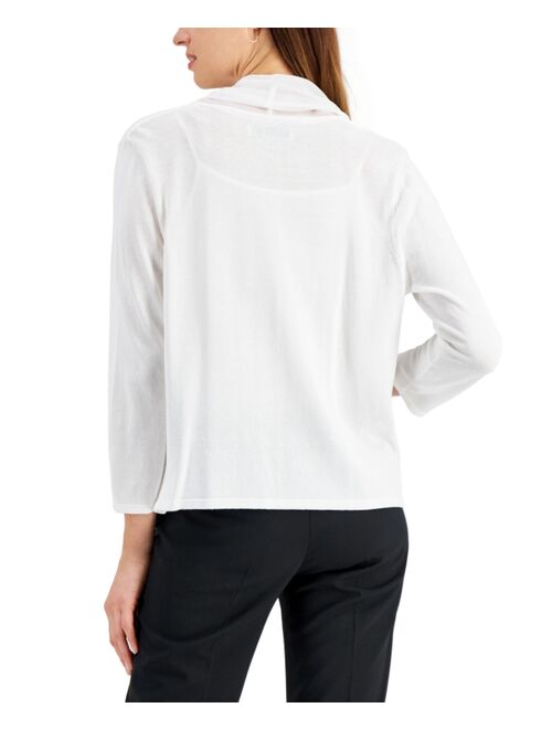 Kasper Chiffon-Trim Open-Front Cardigan