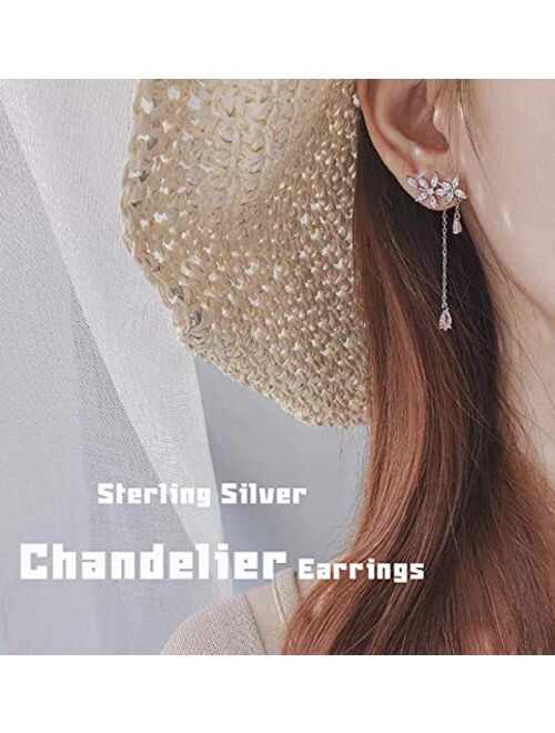 MSECVOI 925 Sterling Silver Leaves Wrap Earrings Crawler for Women Dainty Flowers Threader Tassel Chain