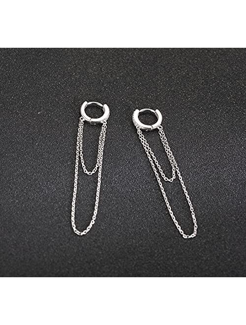 SLUYNZ 925 Sterling Silver CZ Small Hoop Earrings Tassel Chain for Women Teen Girls Minimalism Huggie Earrings Dangle