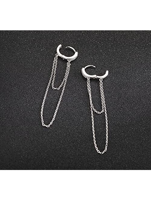 SLUYNZ 925 Sterling Silver CZ Small Hoop Earrings Tassel Chain for Women Teen Girls Minimalism Huggie Earrings Dangle