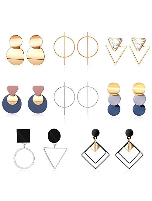 CHANBO 8 Pairs Women's Statement Earrings Korean Acrylic Drop Earrings For Women Geometric Round Gold Earrings Female Jewelry