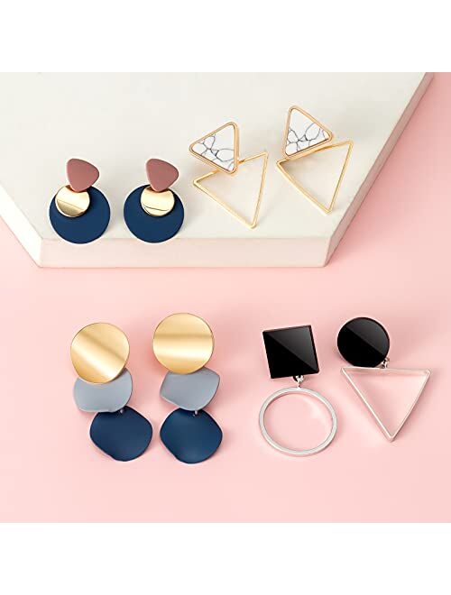 CHANBO 8 Pairs Women's Statement Earrings Korean Acrylic Drop Earrings For Women Geometric Round Gold Earrings Female Jewelry