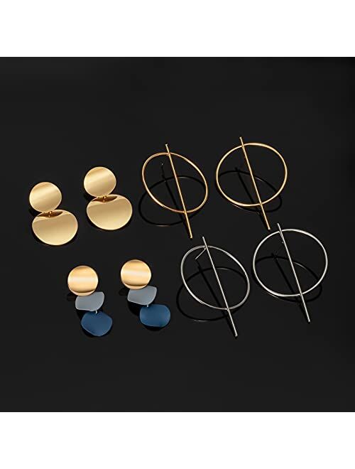 CHANBO 8 Pairs Women's Statement Earrings Korean Acrylic Drop Earrings For Women Geometric Round Gold Earrings Female Jewelry