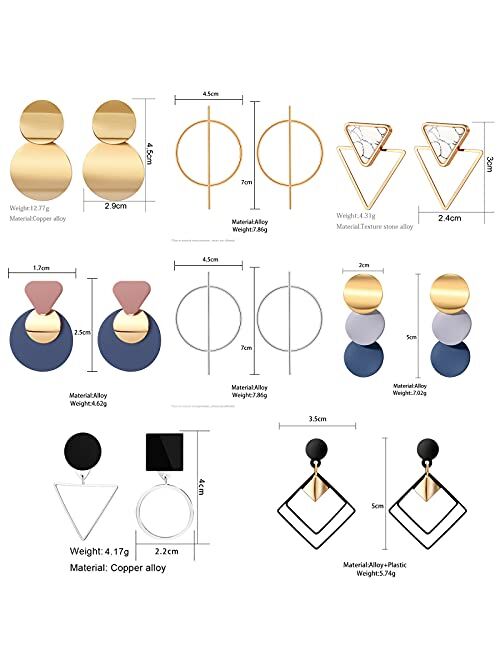 CHANBO 8 Pairs Women's Statement Earrings Korean Acrylic Drop Earrings For Women Geometric Round Gold Earrings Female Jewelry