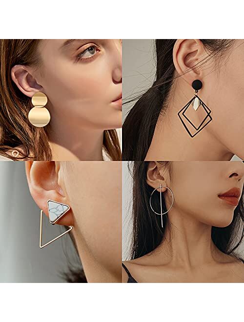 CHANBO 8 Pairs Women's Statement Earrings Korean Acrylic Drop Earrings For Women Geometric Round Gold Earrings Female Jewelry