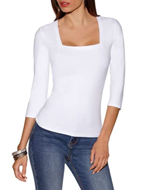 Boston Proper So Sexy Solid Color Women's Three Quarter Sleeve Square Neck Knit Top