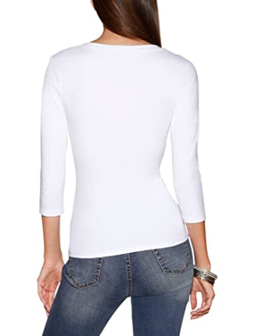 Boston Proper So Sexy Solid Color Women's Three Quarter Sleeve Square Neck Knit Top