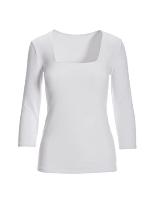 Boston Proper So Sexy Solid Color Women's Three Quarter Sleeve Square Neck Knit Top