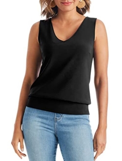 Boston Proper Wrinkle-Resistant Sleeveless Blouson Knit Top Solid Color