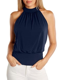 Boston Proper Womens Halter Top High-Neck and Sexy Strappy Back Detail Solid Knit