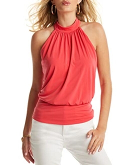 Boston Proper Womens Halter Top High-Neck and Sexy Strappy Back Detail Solid Knit