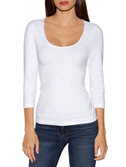 Boston Proper So Sexy Solid Color Women's Three Quarter Sleeve Scoop Neck Knit Top