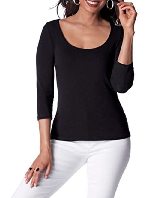 Boston Proper So Sexy Solid Color Women's Three Quarter Sleeve Scoop Neck Knit Top