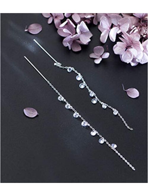 SLUYNZ 925 Sterling Silver Sparkling CZ Droplet Dangle Earrings for Women Teen Girls Elegant Long Threader Earrings