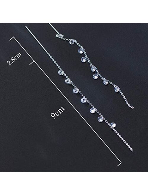 SLUYNZ 925 Sterling Silver Sparkling CZ Droplet Dangle Earrings for Women Teen Girls Elegant Long Threader Earrings