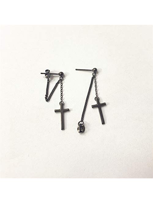 Dtja Cross Dangle Drop Earrings 925 Sterling Silver Chain Dropping for Women Men Punk Ball Studs Hypoallergenic Jewelry