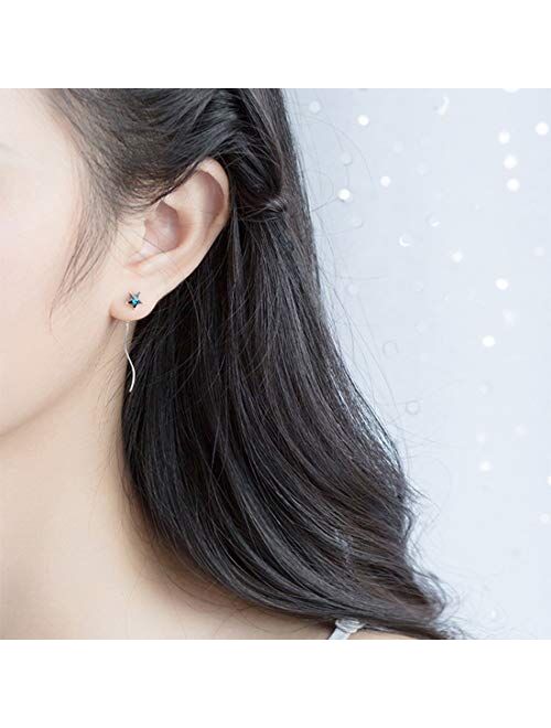 SLUYNZ 925 Sterling Silver Blue Crystal Star Moon Dangle Earrings for Women Teen Girls Star Moon Tassel Earrings Chain