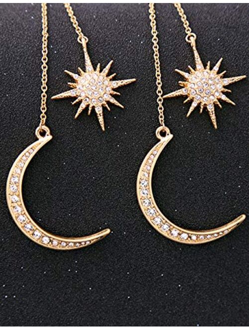 Puffinsing Dainty Long Dangle Earrings for Women Girls, Fashion Jewellry, Cute Gold Silver dangly, Upgrade Moon Stars Sun Earring