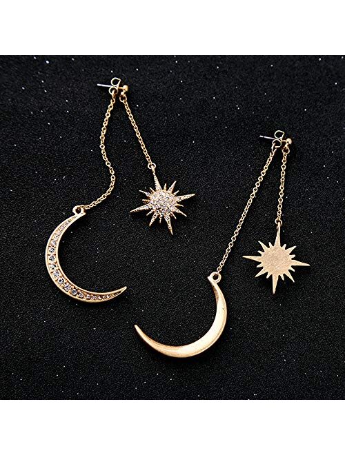 Puffinsing Dainty Long Dangle Earrings for Women Girls, Fashion Jewellry, Cute Gold Silver dangly, Upgrade Moon Stars Sun Earring