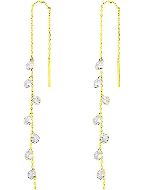 Msecvoi 925 Sterling Silver Tassel Drop Earrings Long CZ Droplet Dangle Threader Earrings for Women