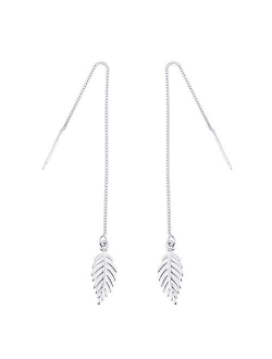 Msecvoi Boho Minimalist Long Thin Linear 925 Sterling Silver Leaves Dangle Earrings Chain for Women Elegant Threader Earrings