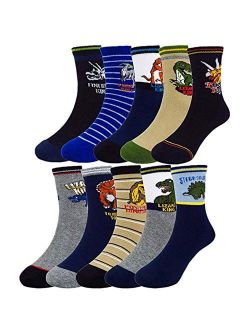 Czofnjesi Boys Socks Dinosaur Crew Sock Kids Youth Cotton Socks 10 Pair Pack