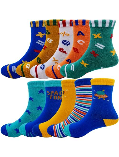 Czofnjesi Boys Socks Dinosaur Crew Sock Kids Youth Cotton Socks 10 Pair Pack